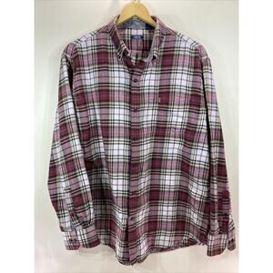 Izod Long Sleeve Burgundy Flannel Button Shirt Y2K Vintage Men’s XL 46"-48"